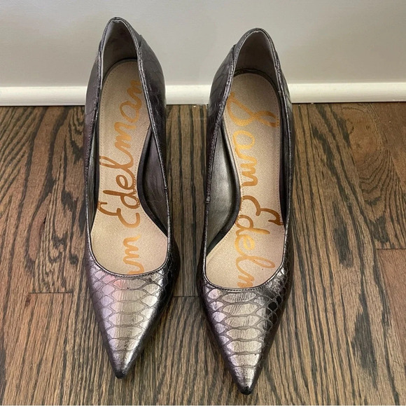 Sam Edelman Dea Snake print metallic leather heels size 7.5 - Picture 2 of 7